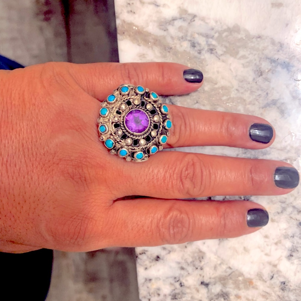 925 stamped Sterling silver, Amethyst, turquoise precious stones😍